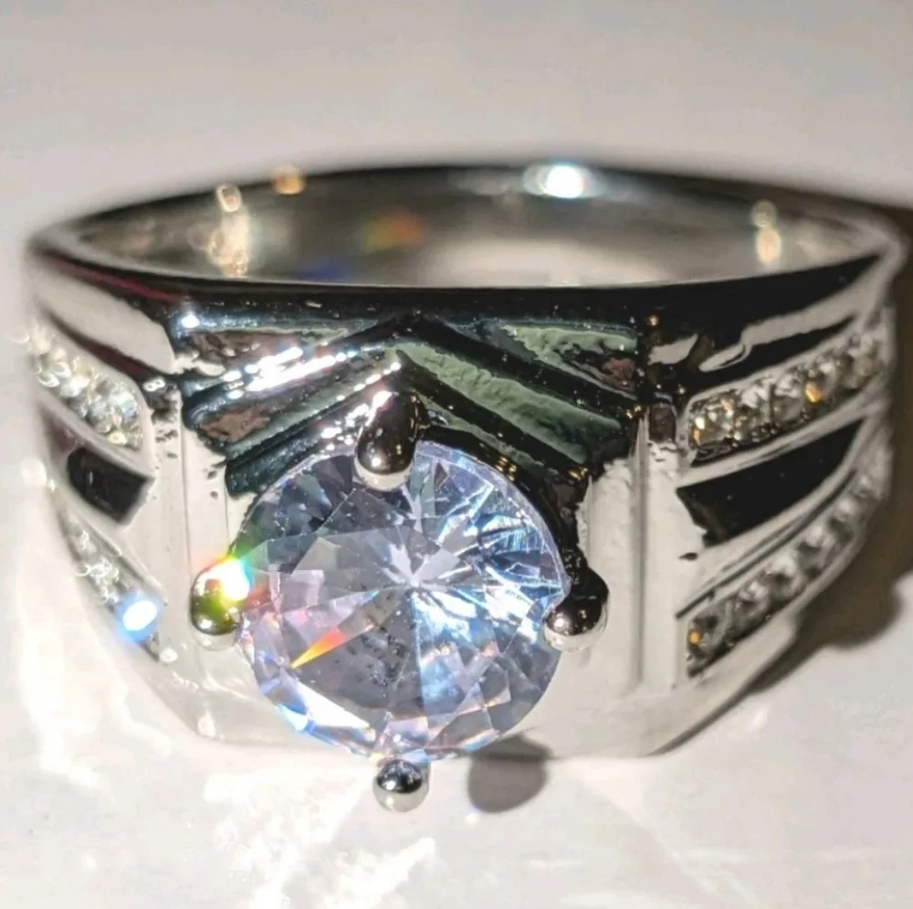 3CT Round Cut Lab Created Diamond Men's Engagement Ring 14K White Gold Plated